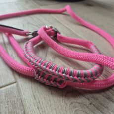 Collier pour chien réglable + laisse 1m50 rose fluo tressé gris argent et rose (Copie)