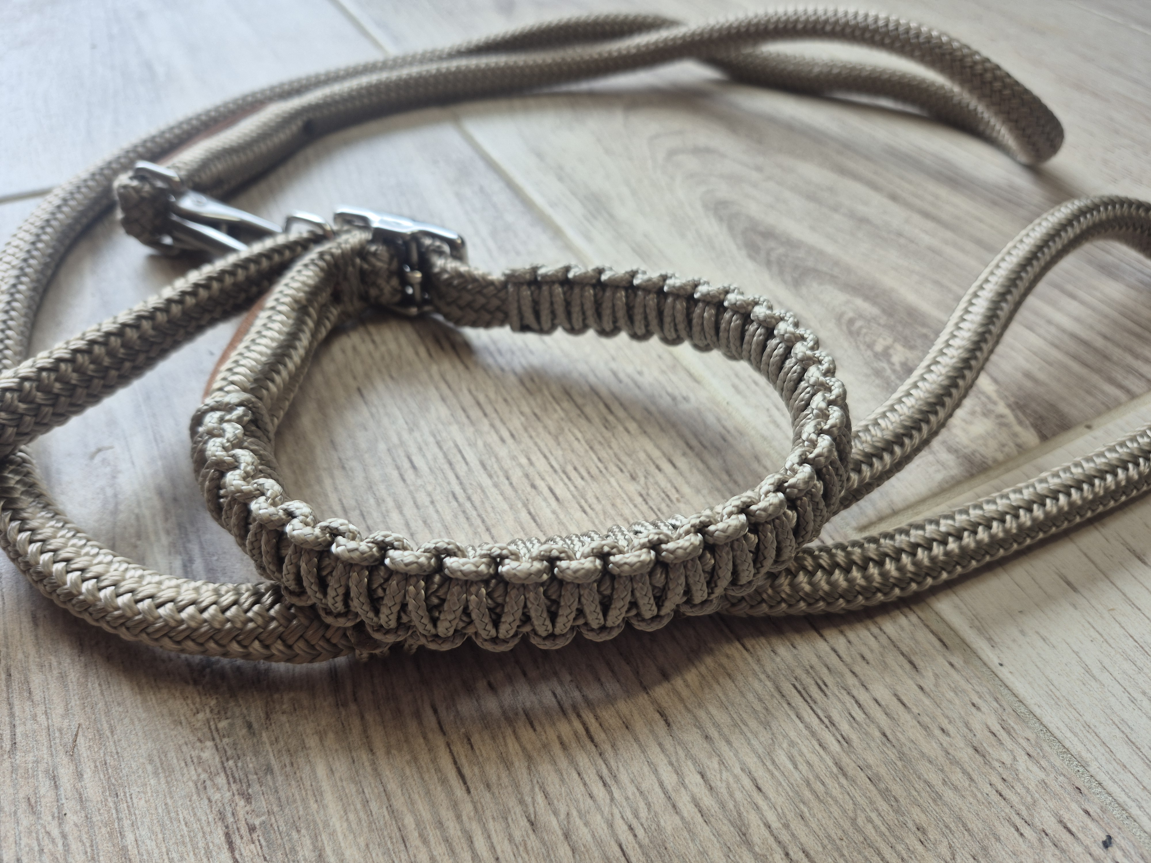 Collier pour chien réglable + laisse 1m50 bronze tressé