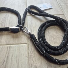 Collier pour chien + laisse 1m50 noir réfléchissant