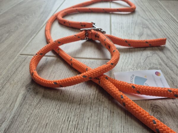 Collier réglable chien + laisse 1m50 orange réfléchissant