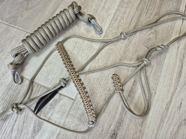 CHEVAL licol bronze tressé mely bronze or et rose gold + rênes 3m