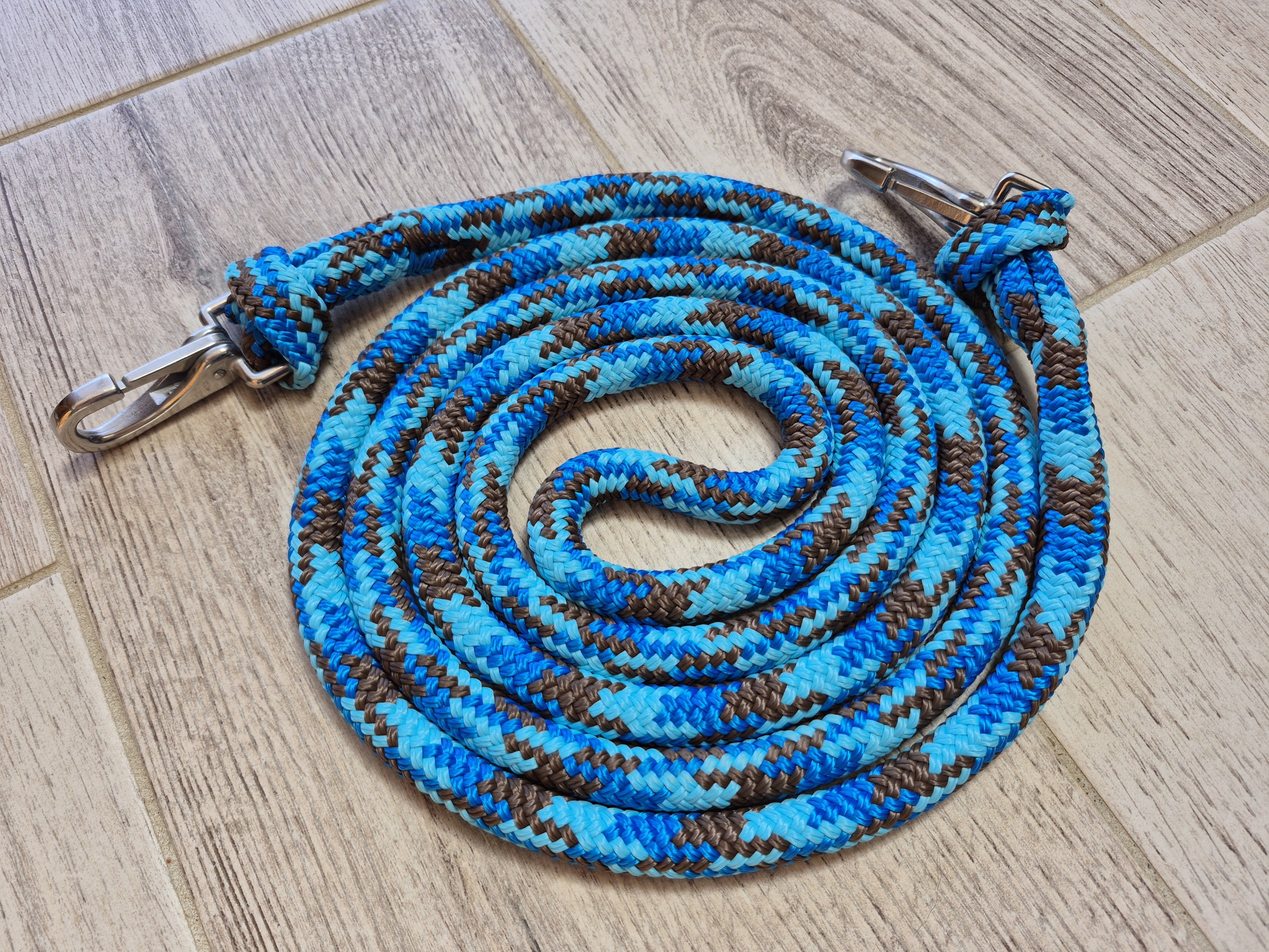 Rênes 2,50 mètres bleu roi turquoise et marron