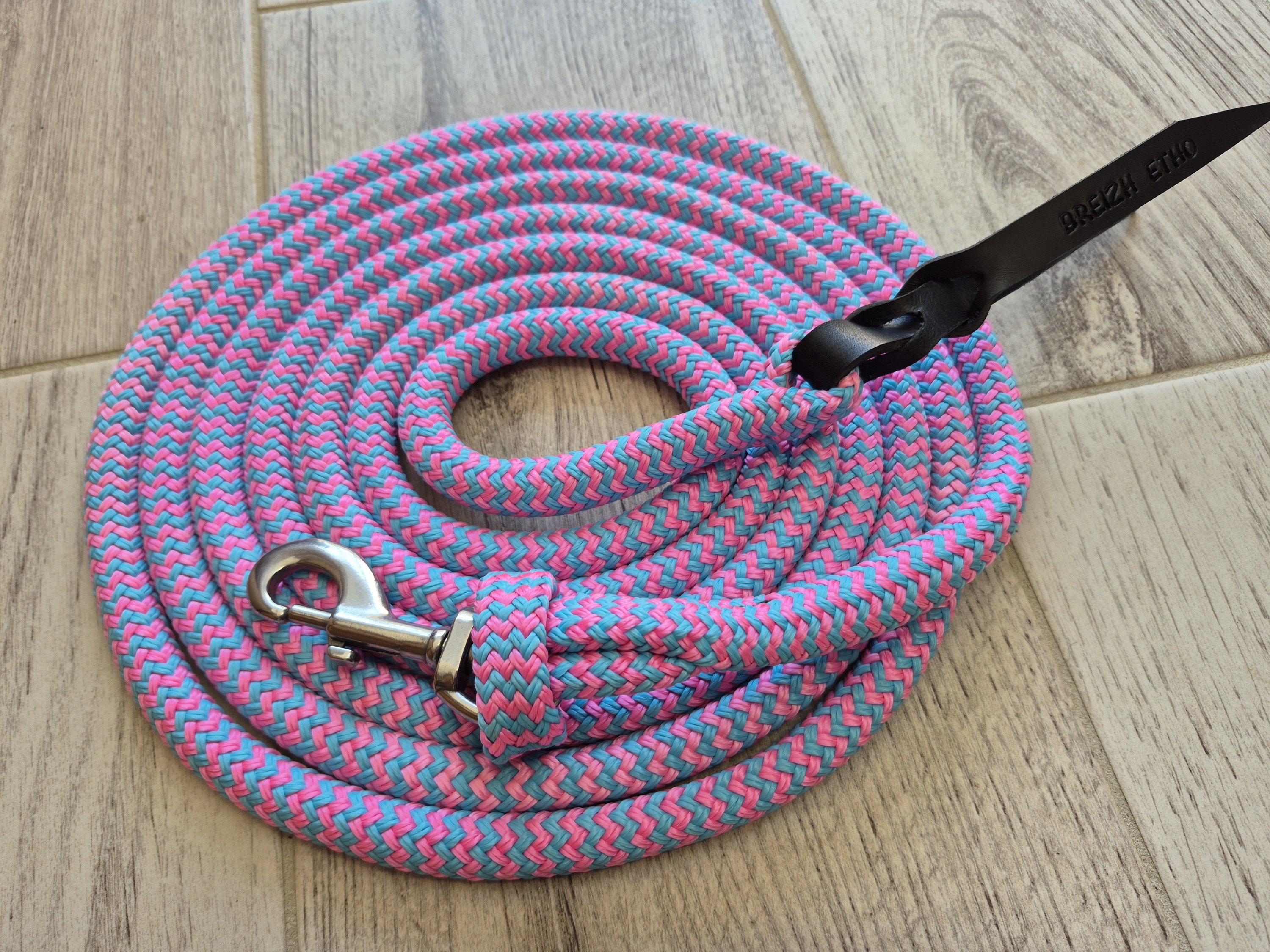 Longe 3.70m turquoise et rose fluo