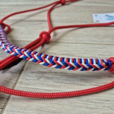cheval Licol rouge tressé Saezh rouge blanc bleu électrique